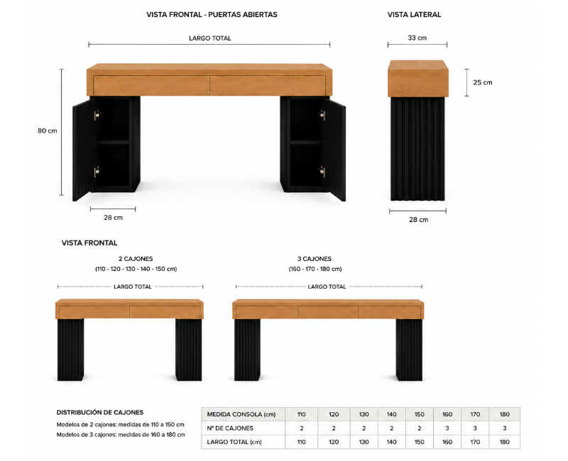 Consola ROBUS Práctica de madera de roble con almacenaje