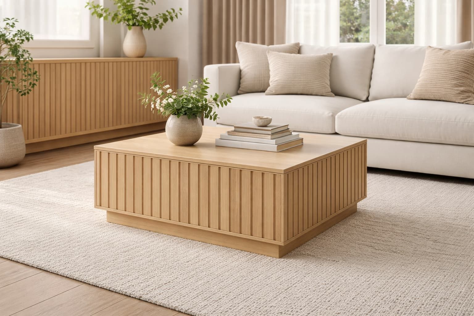 Mesa centro CUBO con palillería en roble vista 4 – mesa de centro a medida madera | Look Vintage