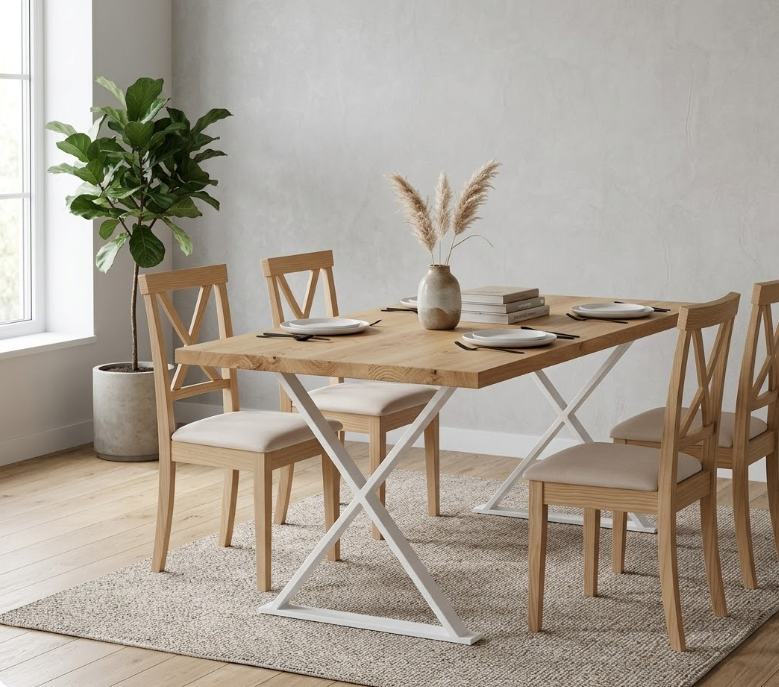 Mesa PARÍS de comedor industrial – Chapa de roble y hierro a medida detalle – mesa de comedor a medida madera | Look Vintage