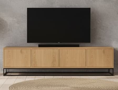 Mueble TV LOP 4 puertas con bancada de hierro en chapa roble detalle – mueble TV a medida madera | Look Vintage