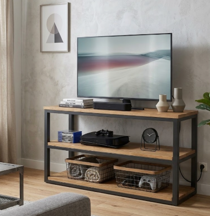 Mueble TV PARTY industrial en madera maciza y hierro detalle – mueble TV a medida madera | Look Vintage