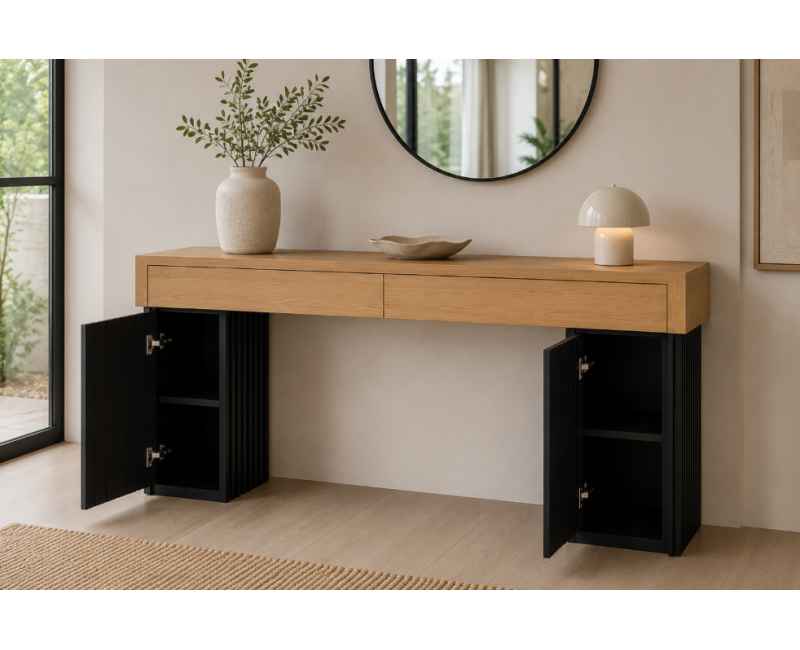 Consola ROBUS Práctica de madera de roble con almacenaje
