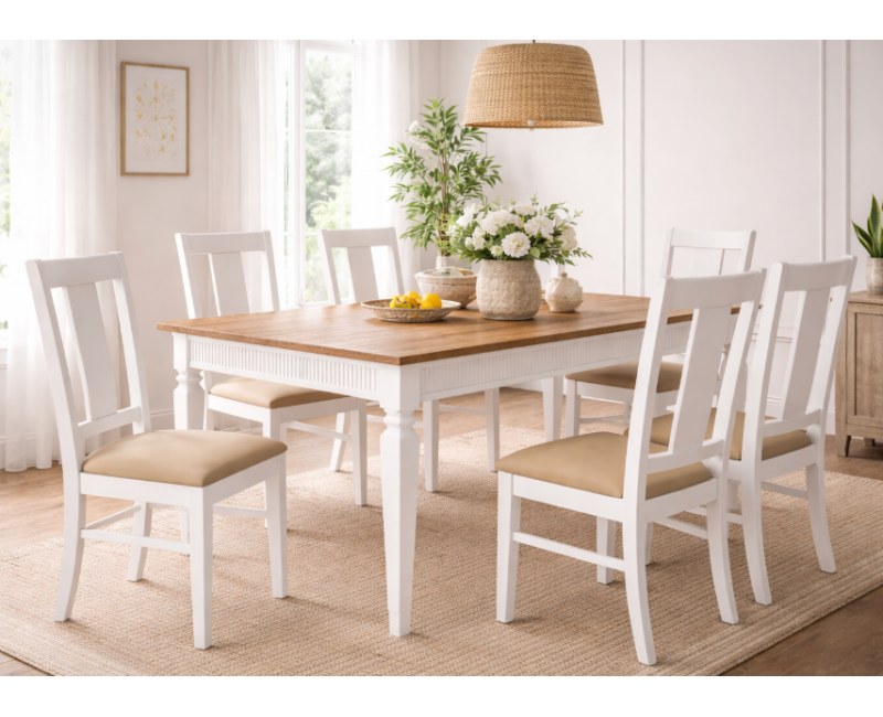 Mesa de comedor AIRUT de madera de pino con palillería fija o extensible
