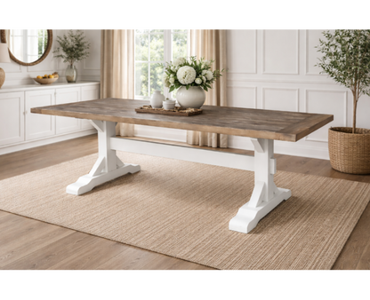 Mesa de comedor CAMDEN de madera de pino con tapa de 40 mm y estructura cruzada