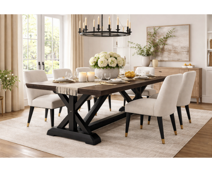 Mesa de comedor ENGLAND de madera de pino con tapa de 40 mm y estructura cruzada