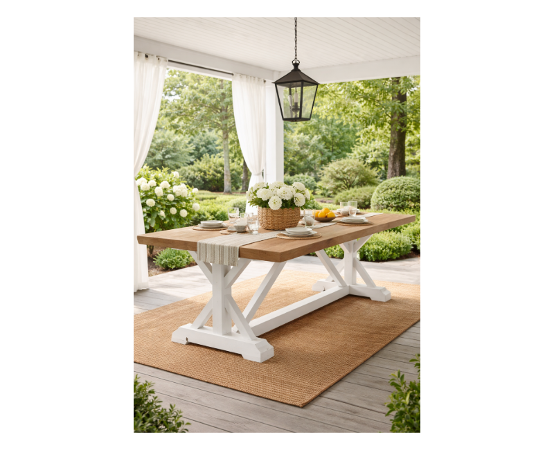 Mesa de comedor ENGLAND de madera de pino con tapa de 40 mm y estructura cruzada