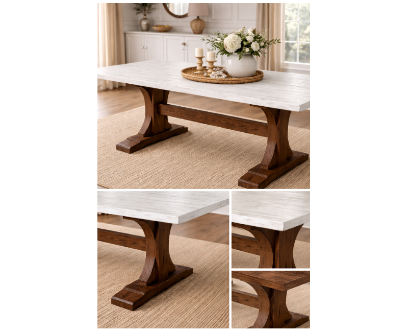 Mesa de comedor SANIO de madera de pino con tapa de 40 mm a medida