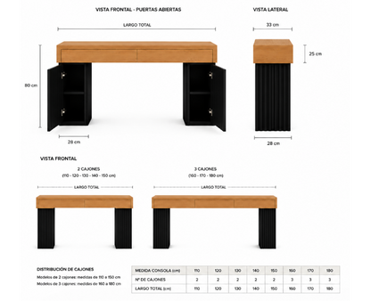 Consola ROBUS Práctica de madera de roble con almacenaje