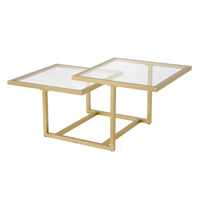 Mesa centro ALLEGRA doble altura de cristal y hierro acabado – mesa de centro a medida madera personalizado | Look Vintage