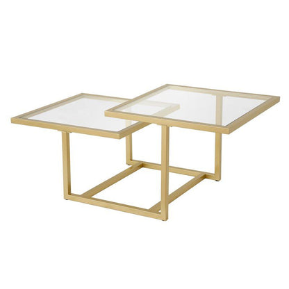 Mesa centro ALLEGRA doble altura de cristal y hierro acabado – mesa de centro a medida madera personalizado | Look Vintage