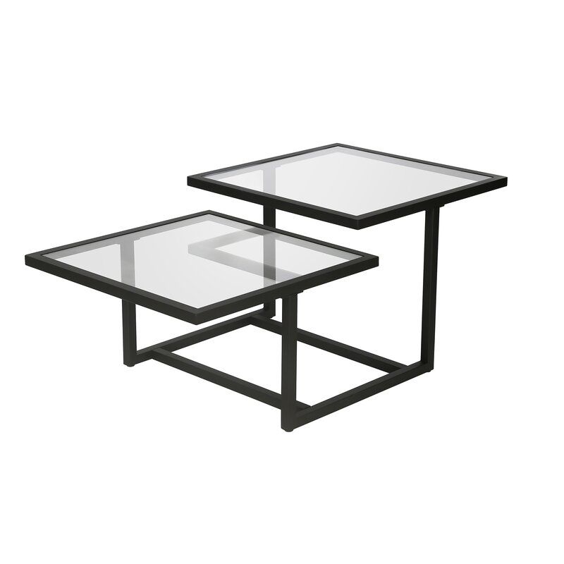 Mesa centro ALLEGRA doble altura de cristal y hierro – mesa de centro a medida madera | Look Vintage
