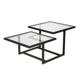 Mesa centro ALLEGRA doble altura de cristal y hierro – mesa de centro a medida madera | Look Vintage