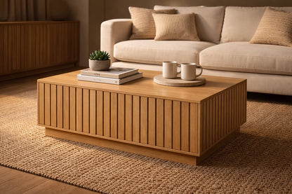 Mesa centro CUBO con palillería en roble detalle – mesa de centro a medida madera | Look Vintage