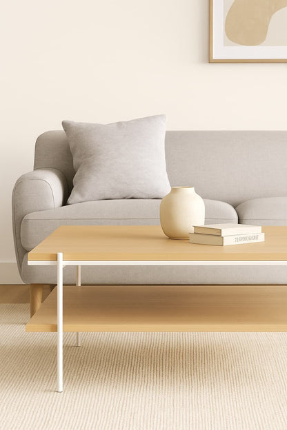 MESA CENTRO DEMA – Tapa roble natural + estructura hierro detalle – mesa de centro a medida madera | Look Vintage
