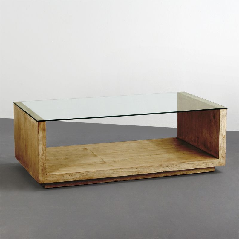 Mesa centro INVERT de pino macizo y cristal templado acabado – mesa de centro a medida madera personalizado | Look Vintage