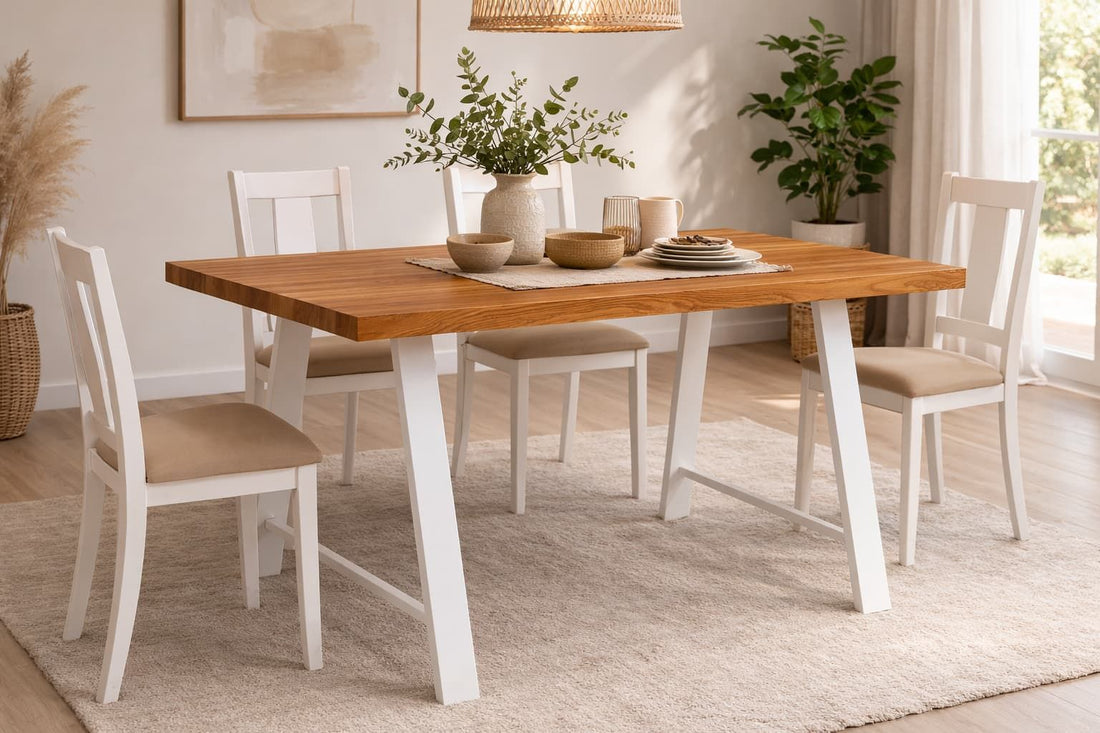 Mesa de comedor industrial VENUS – Roble natural y hierro forjado a medida detalle – mesa de comedor a medida madera | Look V