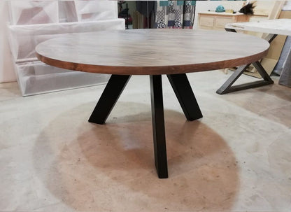 Mesa OSTOS de Comedor Industrial – Chapa de Roble y Hierro Redonda a Medida vista 6 – mesa de comedor a medida madera | Look 