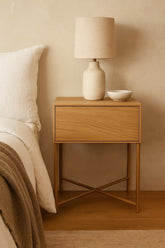 Mesita de noche MVP madera roble natural detalle – mesita de noche a medida | Look Vintage