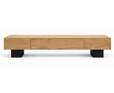 Mueble TV CARRO de madera de roble con cajón central y puertas laterales a medida