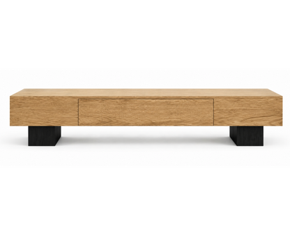 Mueble TV CARRO de madera de roble con cajón central y puertas laterales a medida