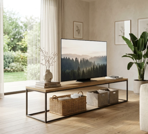 Mueble TV COMBI madera y hierro detalle – mueble TV a medida madera | Look Vintage