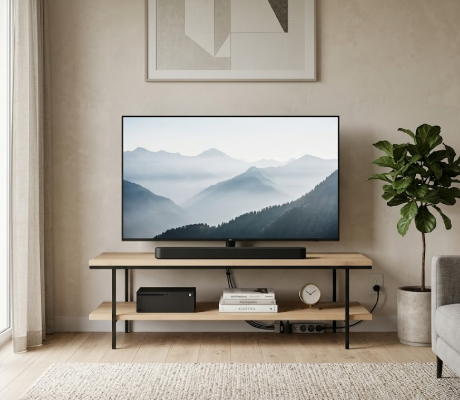 Mueble TV DEMA en chapa roble y hierro detalle – mueble TV a medida madera | Look Vintage