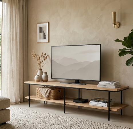 Mueble TV DEMA grande en chapa roble y hierro detalle – mueble TV a medida madera | Look Vintage