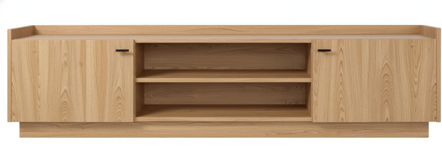 Mueble TV LAVORA 2 puertas en madera de roble con tapa bandeja y zócalo – mueble TV a medida madera | Look Vintage
