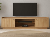 Mueble TV LAVORA 2 puertas en madera de roble con tapa bandeja y zócalo detalle – mueble TV a medida madera | Look Vintage