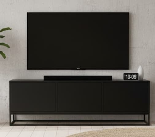 Mueble TV LOP 3 puertas con bancada de hierro en chapa roble detalle – mueble TV a medida madera | Look Vintage