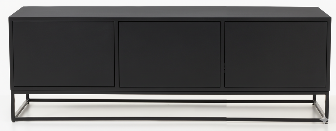 Mueble TV LOP 3 puertas con bancada de hierro en chapa roble – mueble TV a medida madera | Look Vintage
