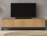 Mueble TV LOP 4 puertas con bancada de hierro en chapa roble detalle – mueble TV a medida madera | Look Vintage