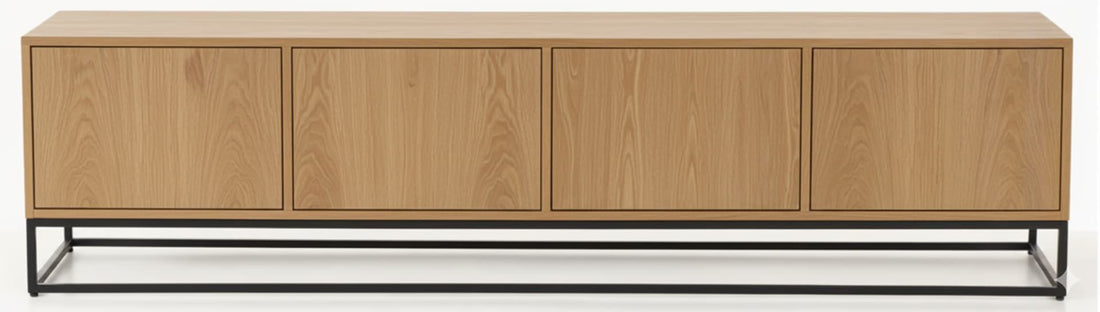 Mueble TV LOP 4 puertas con bancada de hierro en chapa roble – mueble TV a medida madera | Look Vintage