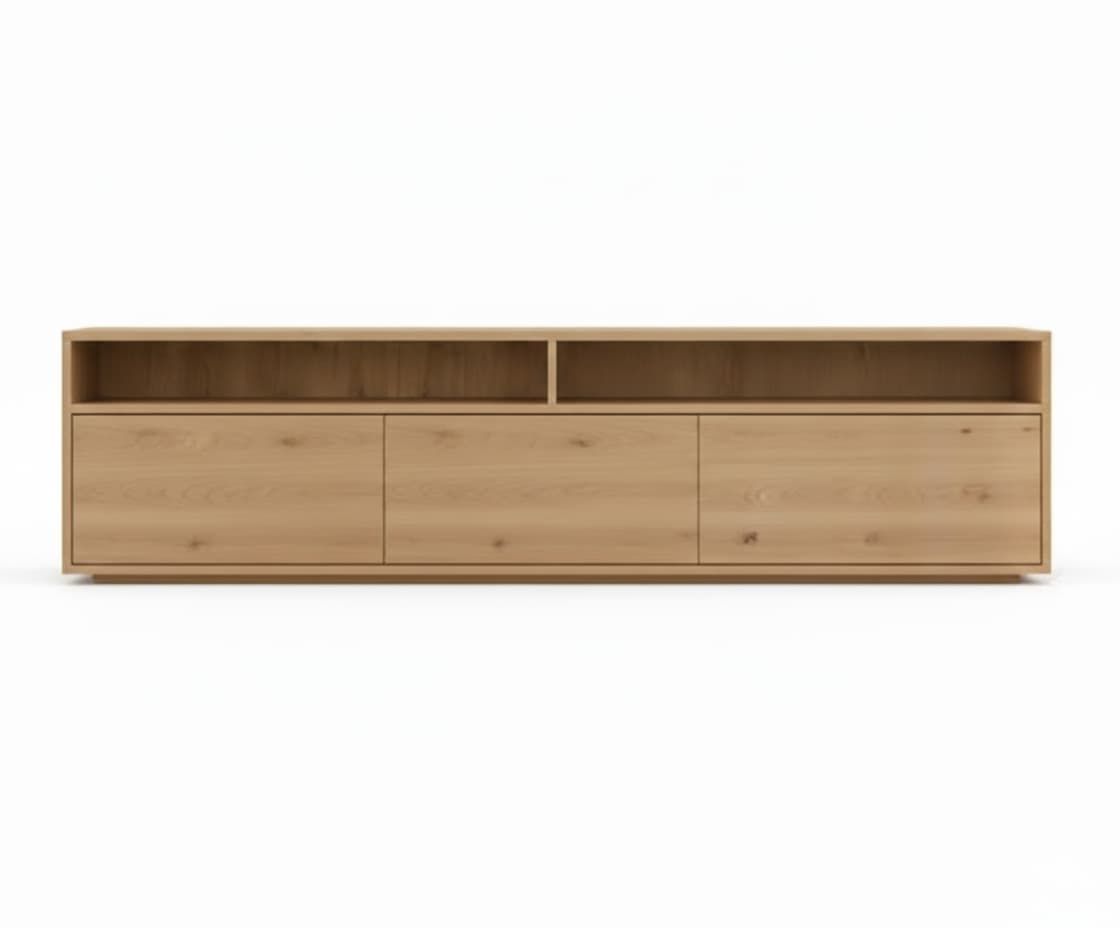 Mueble TV NIVORA 3 puertas en chapa roble – mueble TV a medida madera | Look Vintage