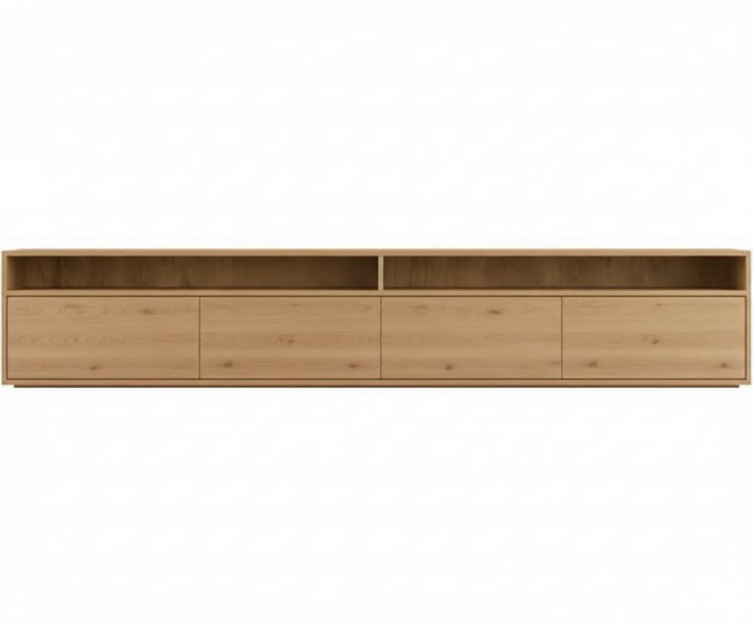 Mueble TV NIVORA 4 puertas con huecos en chapa roble – mueble TV a medida madera | Look Vintage