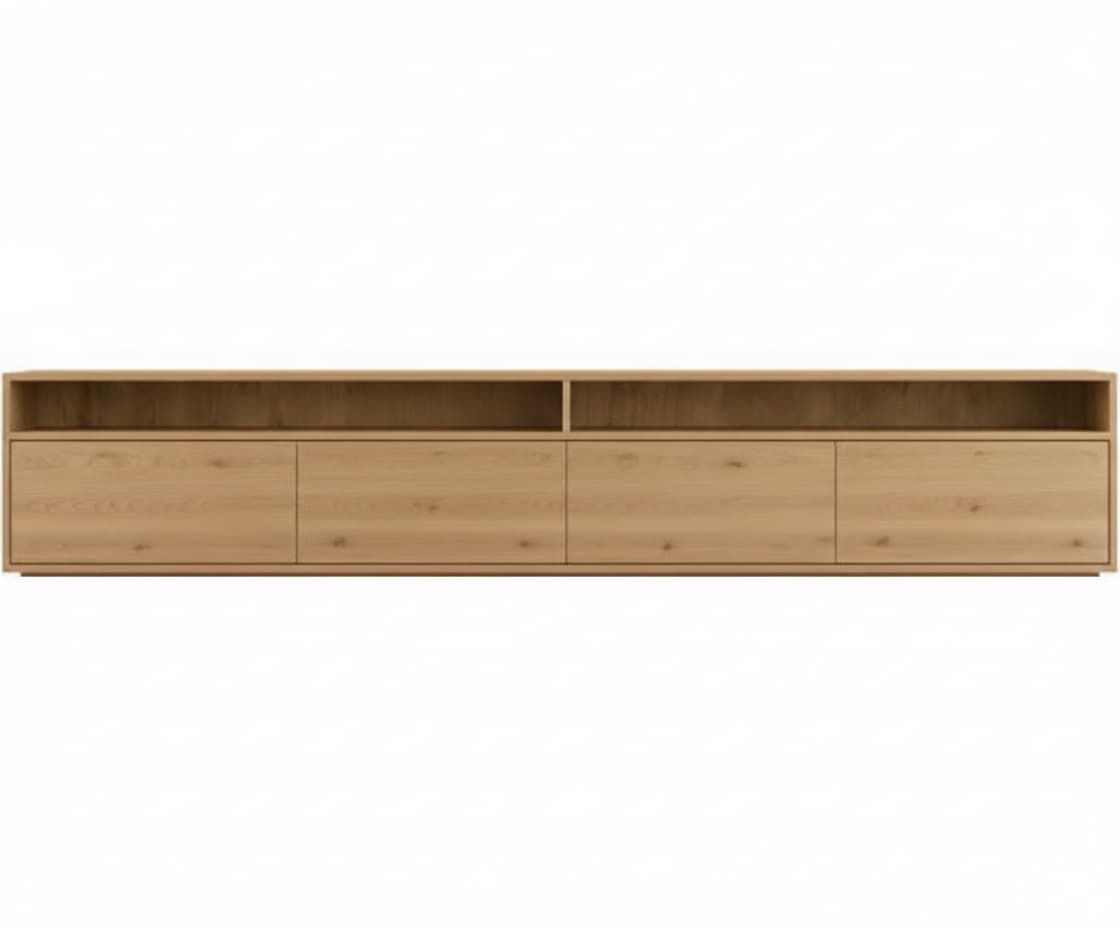 Mueble TV NIVORA 4 puertas con huecos en chapa roble – mueble TV a medida madera | Look Vintage