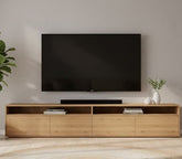 Mueble TV NIVORA 4 puertas con huecos en chapa roble detalle – mueble TV a medida madera | Look Vintage