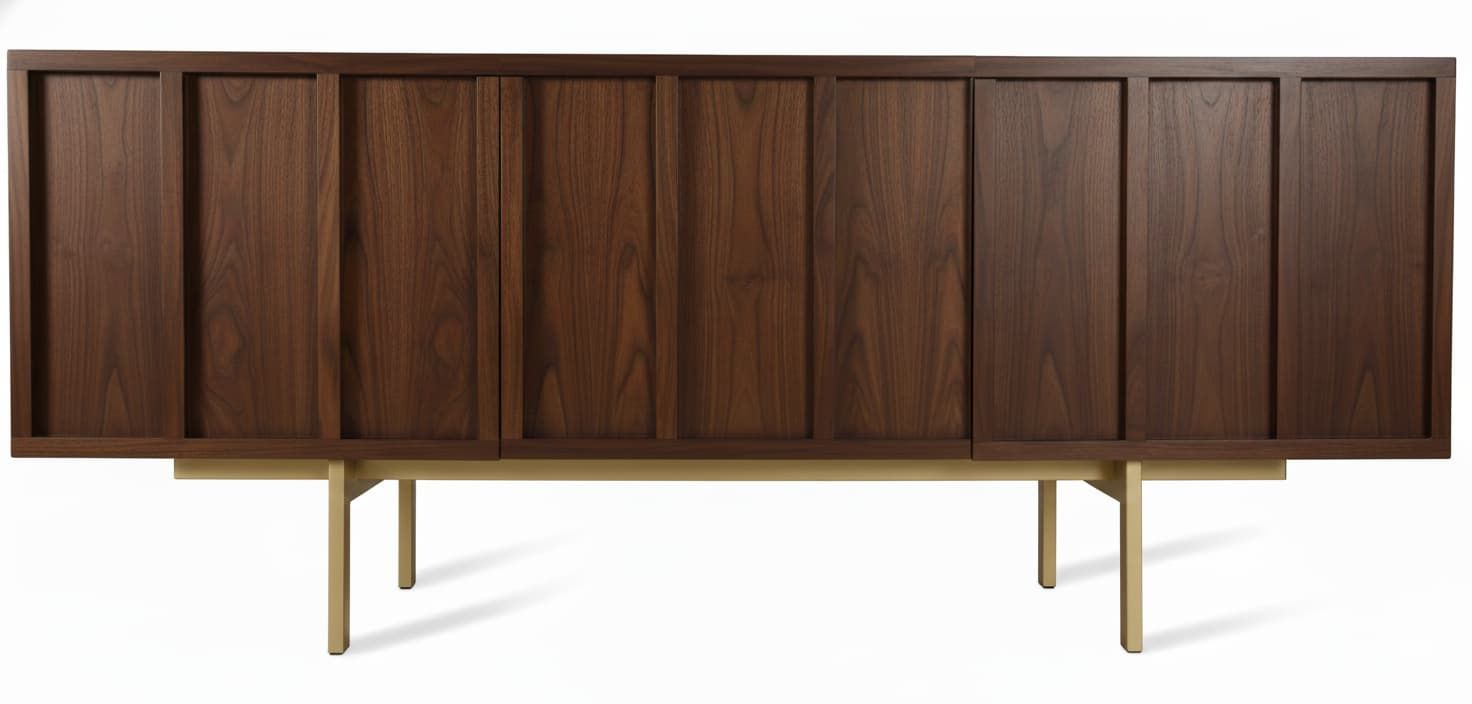 Mueble TV PALI 3 puertas con bancada de hierro en chapa roble – mueble TV a medida madera | Look Vintage
