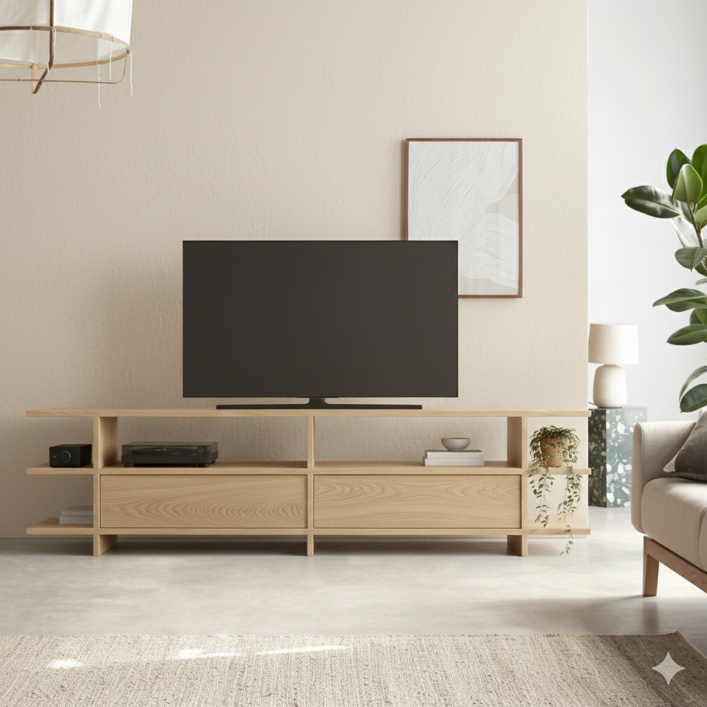 Mueble TV VOLA 140-180 roble detalle – mueble TV a medida madera | Look Vintage