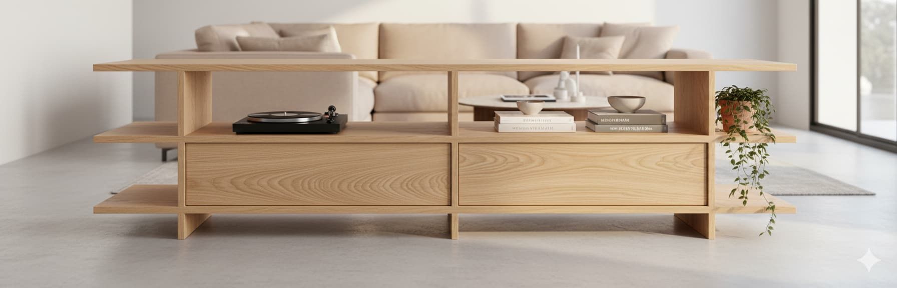 Mueble TV VOLA detalle – mueble TV a medida madera | Look Vintage